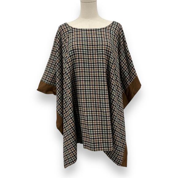 Unbranded Reversible Poncho Brown Plaid Green Canvas Equestrian Women's OS - Picture 1 of 8